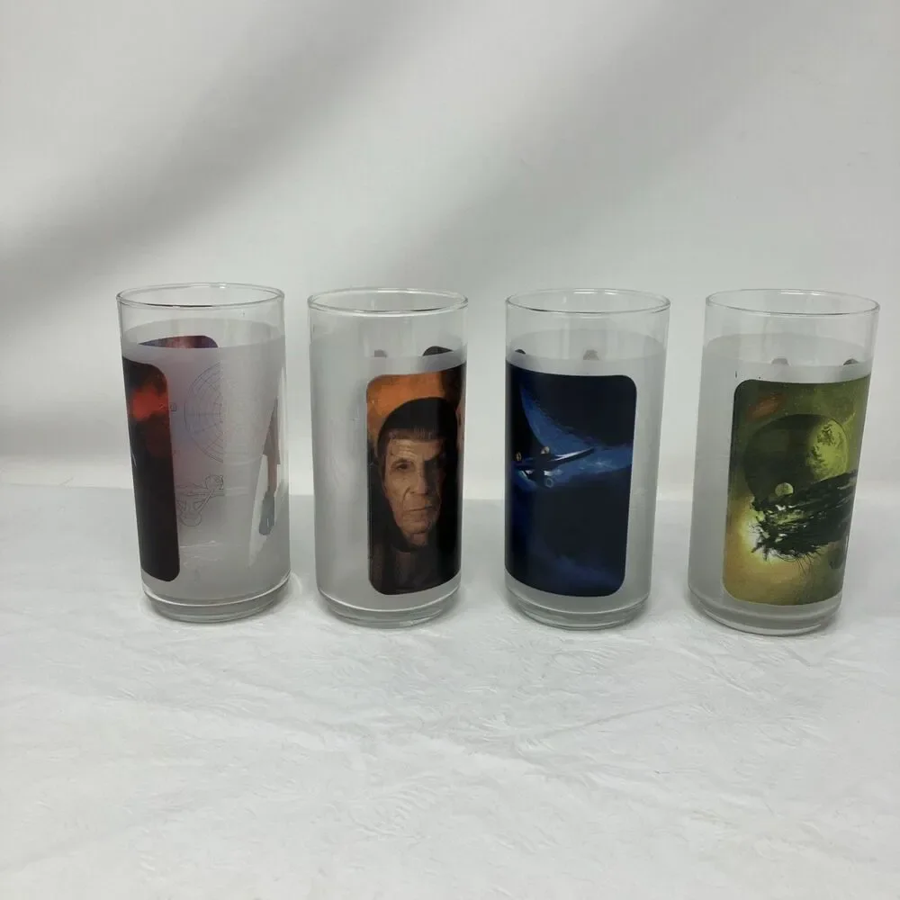 Complete Set4 STAR TREK Character Frosted Glasses 16oz Kirk Spock Uhura Nero ‘08